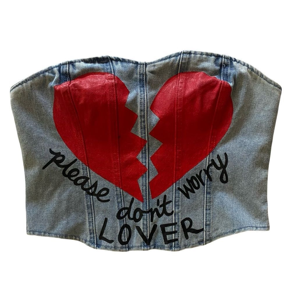 Y2K Hand Painted Denim Corset Top